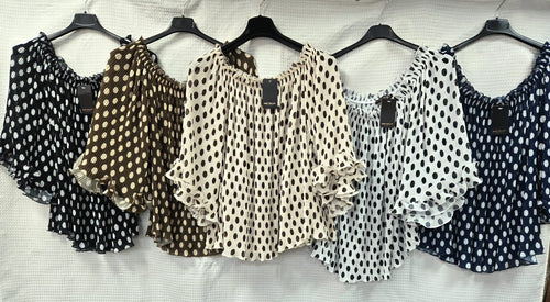 Polka Dot Ruffle Long Sleeve Blouse