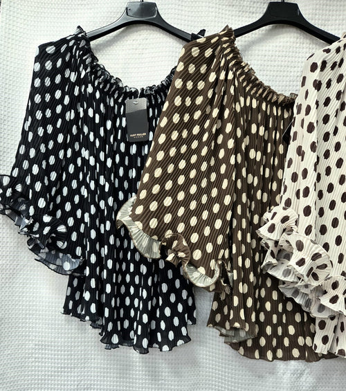 Polka Dot Ruffle Long Sleeve Blouse
