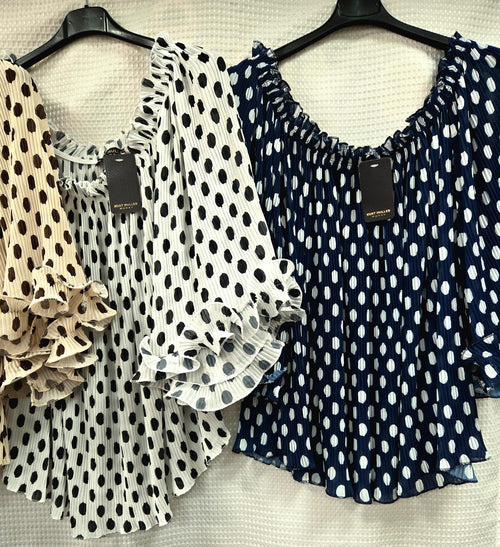 Polka Dot Ruffle Long Sleeve Blouse