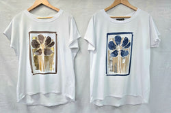 Metallic Big Flower Cotton High Low T-shirt