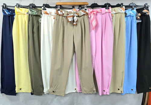 Gold Button Scuba Cotton Belt Trousers