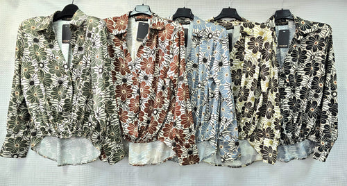 Lola Sateen Padded Shoulder Crossover Blouse