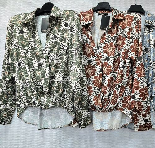 Lola Sateen Padded Shoulder Crossover Blouse