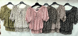 Dominoes Print Ruffle Bardot Chiffon Top