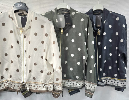 Polka Dot Lightweight Zip Bomber Jacket
