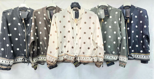 Polka Dot Lightweight Zip Bomber Jacket