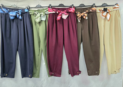 Gold Button Scuba Carrot Cotton Belt Trousers