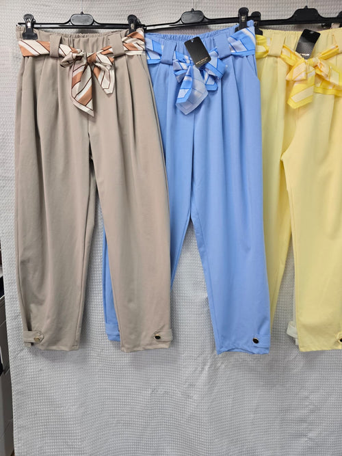 Gold Button Scuba Carrot Cotton Belt Trousers