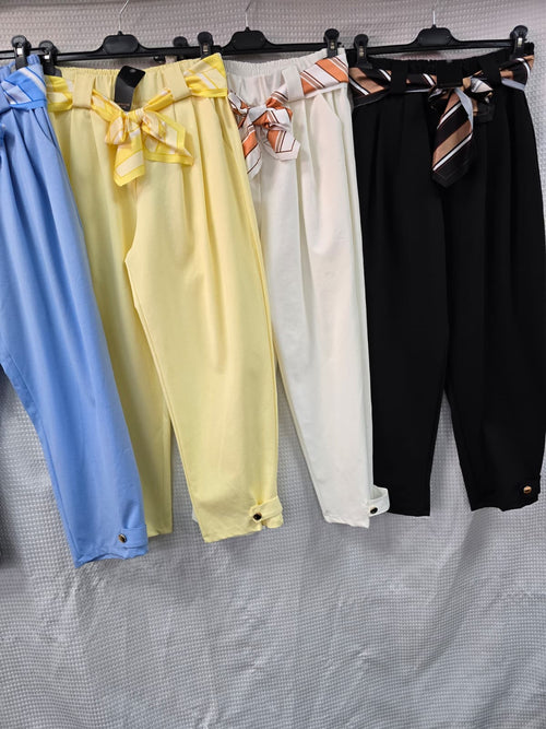 Gold Button Scuba Carrot Cotton Belt Trousers