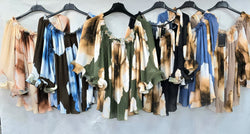 Floral Plissee Long Sleeve Bardot blouse