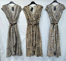 Animal Printed Tencel Crossover Dresses