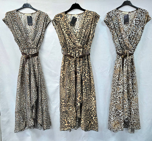 Animal Printed Tencel Crossover Dresses