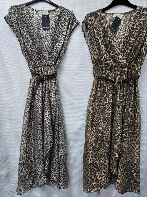 Animal Printed Tencel Crossover Dresses