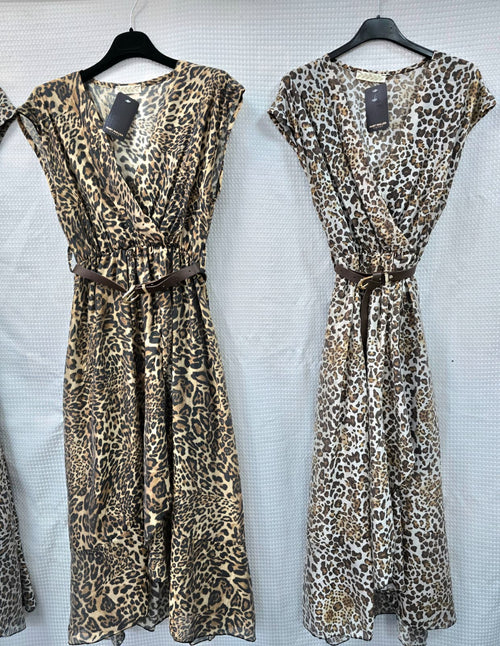 Animal Printed Tencel Crossover Dresses