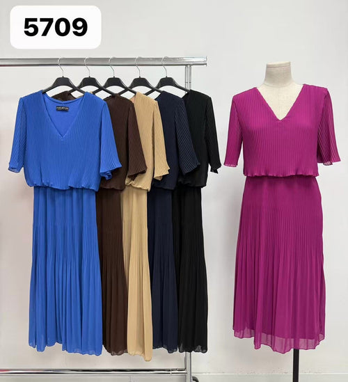 Plain Plisse Pleated Layered Maxi Dress