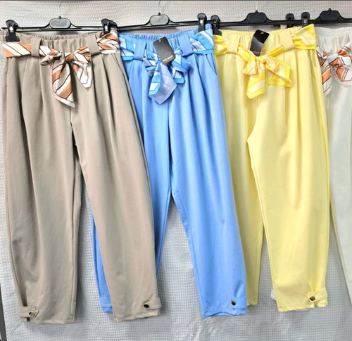 Silk Scarf Gold Button Carrot Cotton Belt Trousers