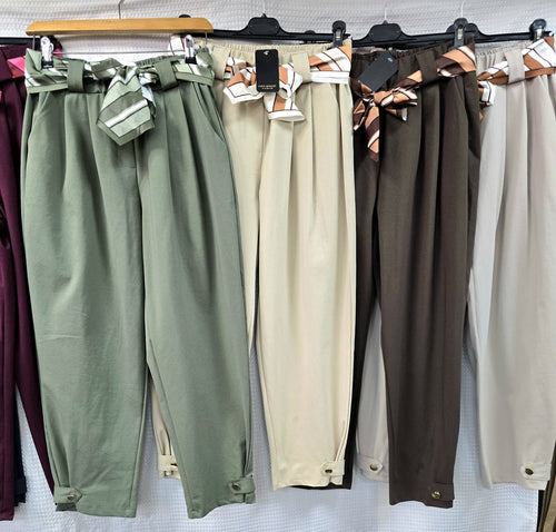 Silk Scarf Gold Button Carrot Cotton Belt Trousers