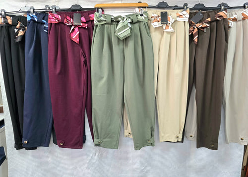 Silk Scarf Gold Button Carrot Cotton Belt Trousers
