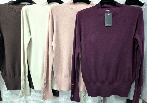 Gold Button Soft Turtle Neck Fine Knit