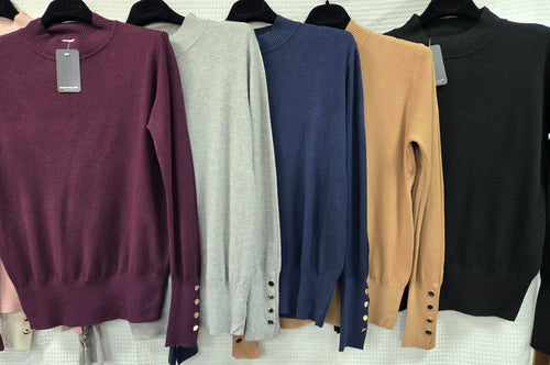 Gold Button Soft Turtle Neck Fine Knit