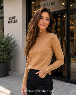Gold Button Soft Turtle Neck Fine Knit