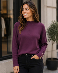 Gold Button Soft Turtle Neck Fine Knit