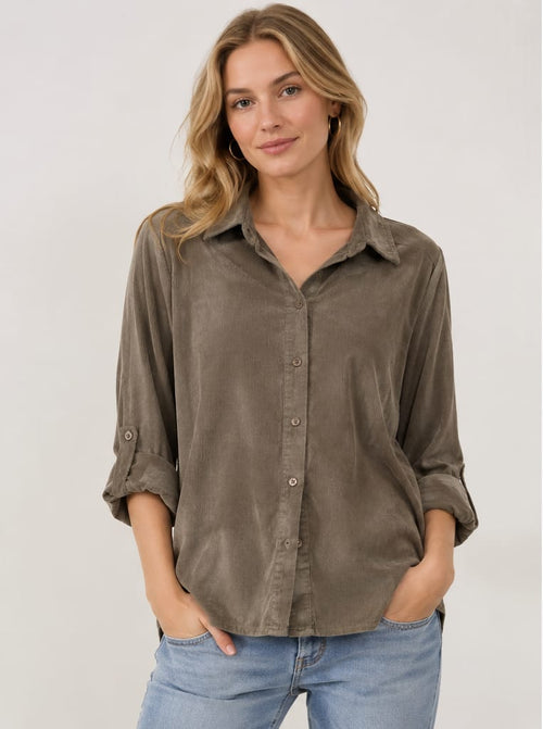 Fine Cord V Back Cotton Shirt