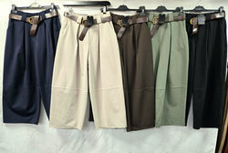 Cotton Barrel Leg Belted Trousers