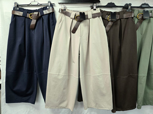 Cotton Barrel Leg Belted Trousers