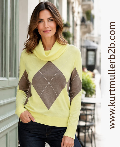 Argyle Bardot Cowl Fine Knit Jumper