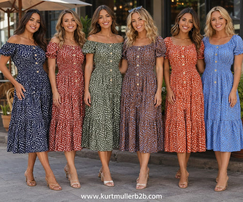 Pebble Polka Dot Bardot Midi Dress
