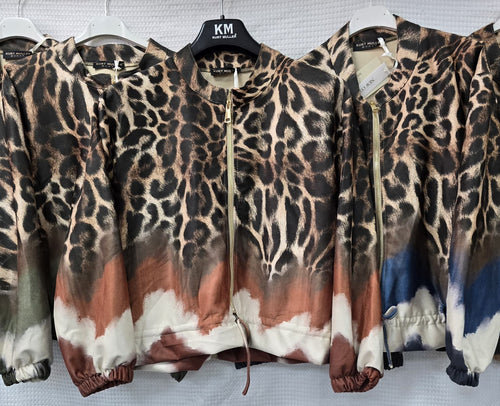 Suedette Leopard Zip Bomber Jacket