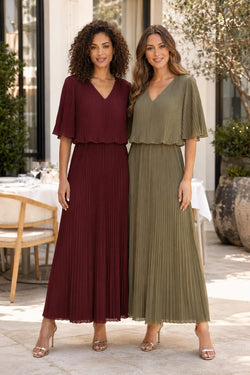 Plain Plisse Pleated Layered Maxi Dress
