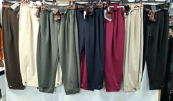 Silk Scarf Gold Button Barrel Cotton Belt Trousers