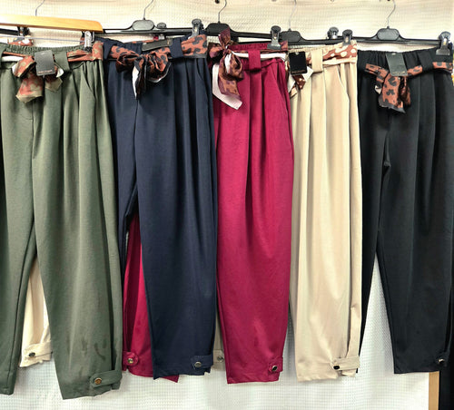 Silk Scarf Gold Button Barrel Cotton Belt Trousers