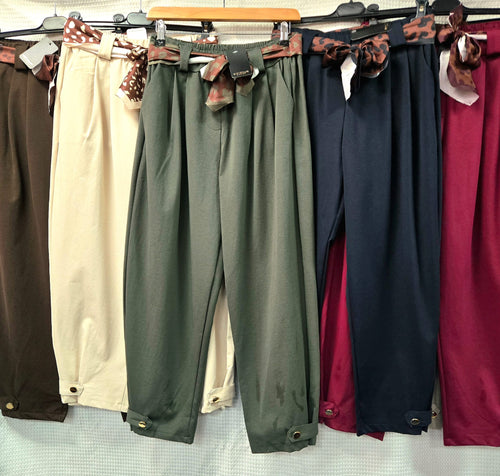 Silk Scarf Gold Button Barrel Cotton Belt Trousers