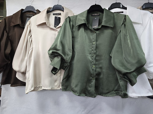 Sateen Puff Sleeve Shirt