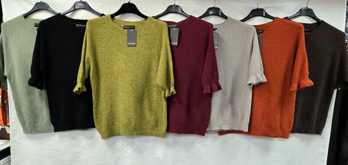 Baby Alpaca Wool Blend Frill Sleeve Top