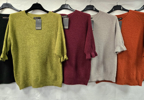 Baby Alpaca Wool Blend Frill Sleeve Top
