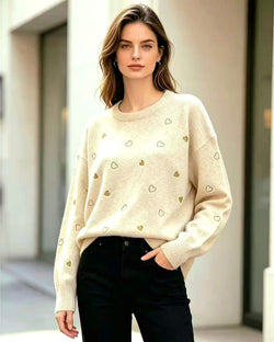 Cream Silver 3D Pearl Wool Blend Fine Knit