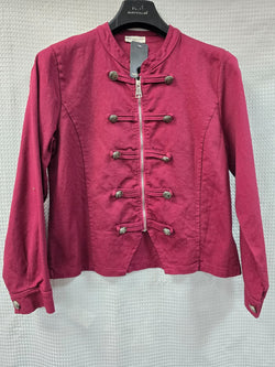 Burgundy Red Military Cotton Zip Jacket