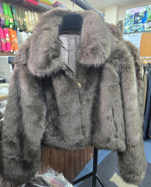 Luxury Faux Fur Gold Zip Coat