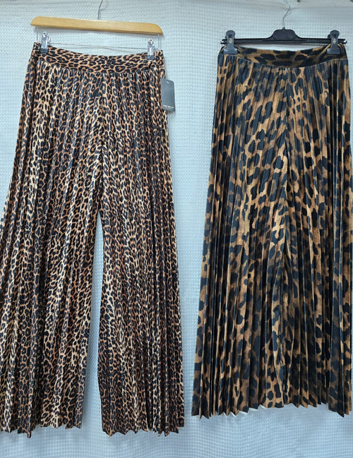 Animal Plisse Wide Leg Velvet Velour Trousers