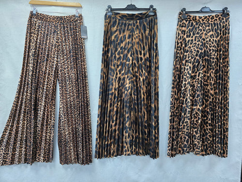 Animal Plisse Wide Leg Velvet Velour Trousers