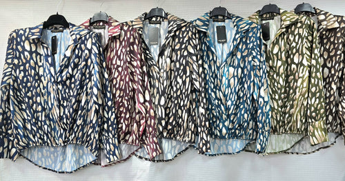 Tonal Print Padded Shoulder Blouse