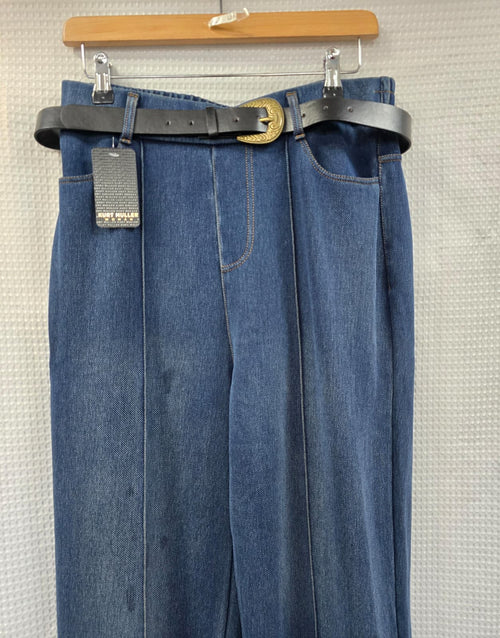 Cotton Vintage Wash Wide Leg Seam Belted Trousers