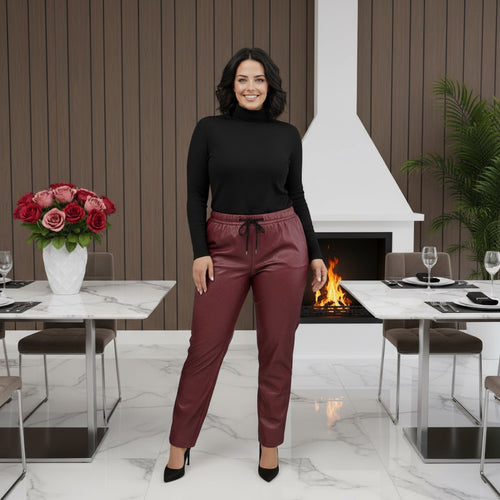 Wide Leg Vegan PU Leather Bi- Stretch Trousers