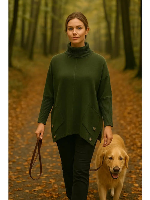 High Low Button Pocket Knit Jumper