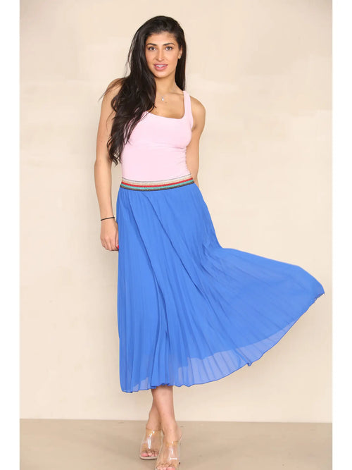 Pleated MIDI Skirt with Rainbow Elasticated Waistband
