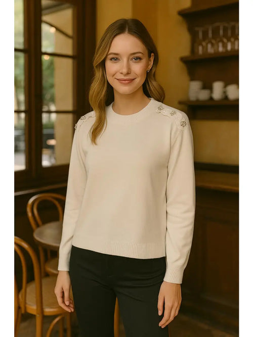 Crystal Embellished Crew Neck Jumper